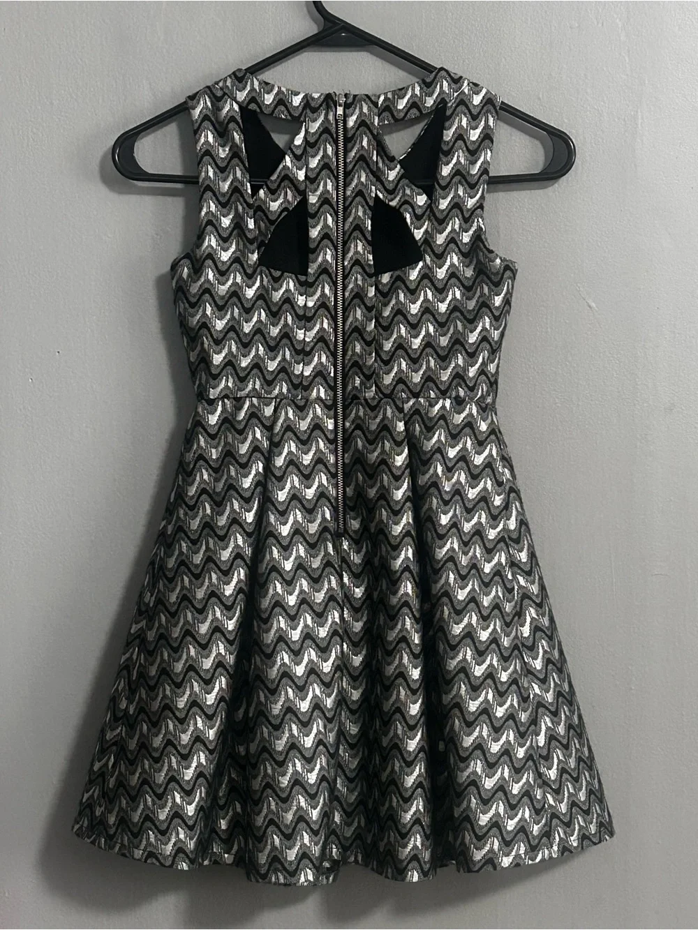 Three Hearts Black and Silver Metallic Fit-and-Flare Party Dress